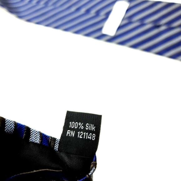 Calvin Klein‎ Silk Tie Print Gray Blue Striped - Picture 4 of 6